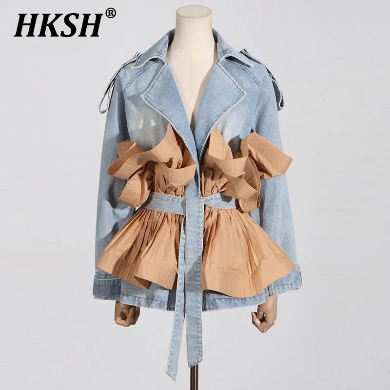 Patchwork Jean Jacket - HKSH Wiosna Lato Nowa Elegancka Oryginalna