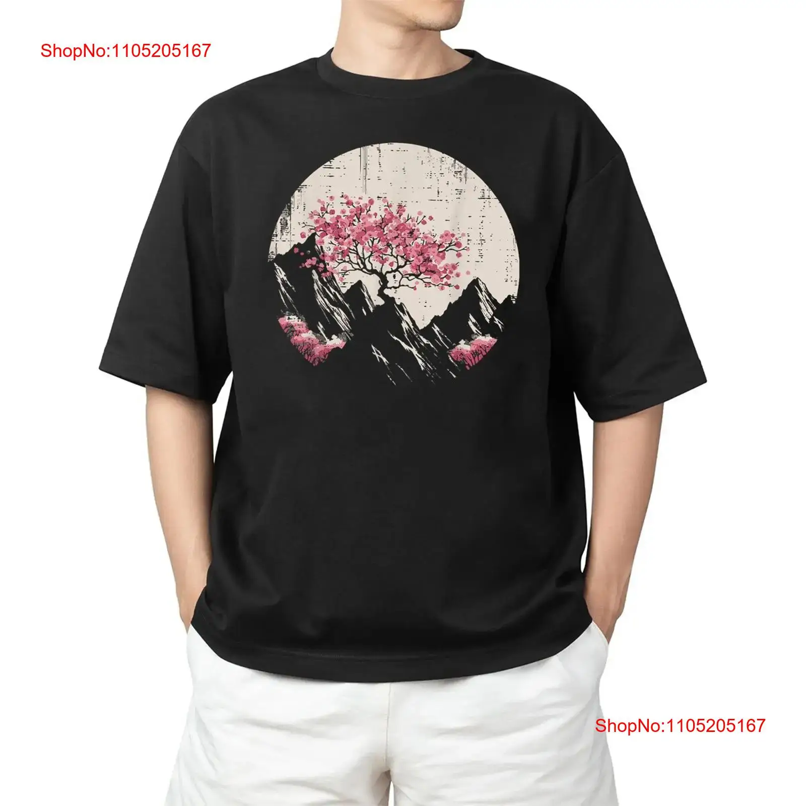 Vintage Fashion Art - Koszulka Blossoms Mountains Sakura Art Vintage