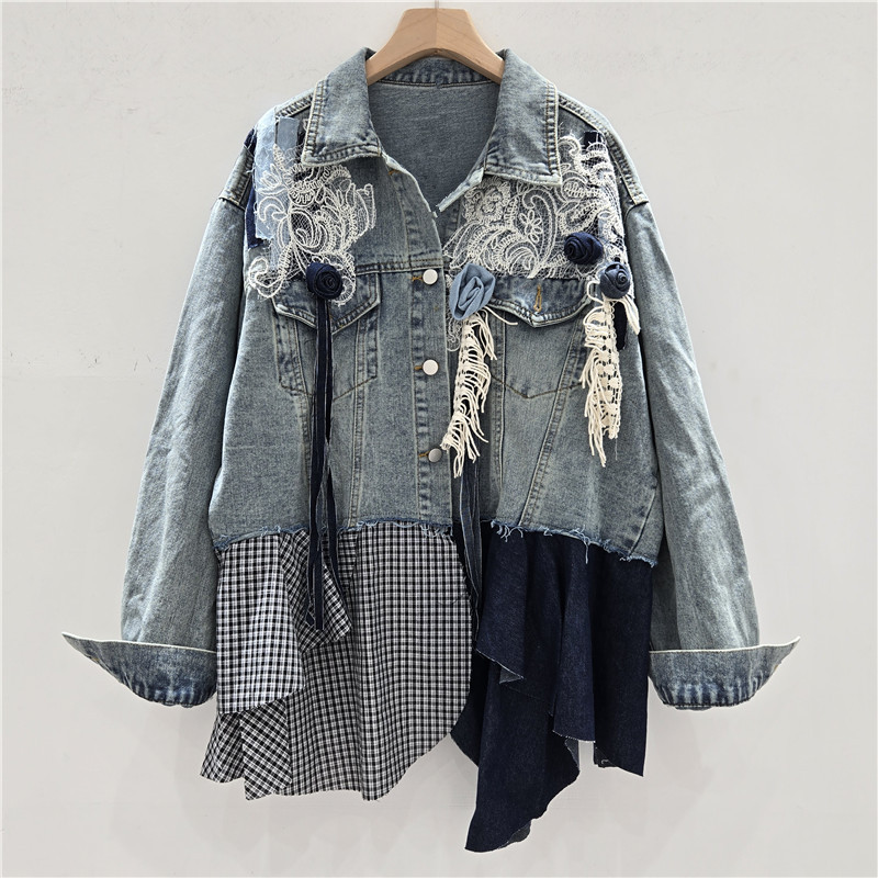 Patchwork Jean Jacket - SuperAen Jesień 2025 Nowe Damskie Kurtki