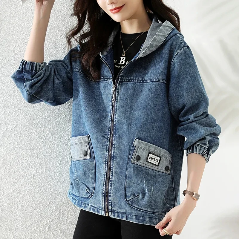 Patchwork Jean Jacket - Nowy zamek błyskawiczny damski kowbojski płaszcz