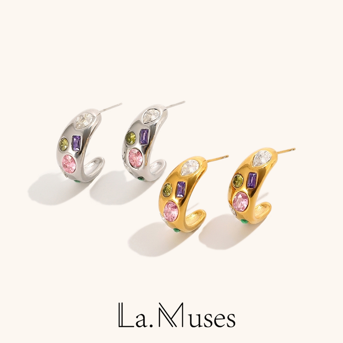 Vintage Fashion La - La. Muses Geometryczne kolorowe cyrkonie w