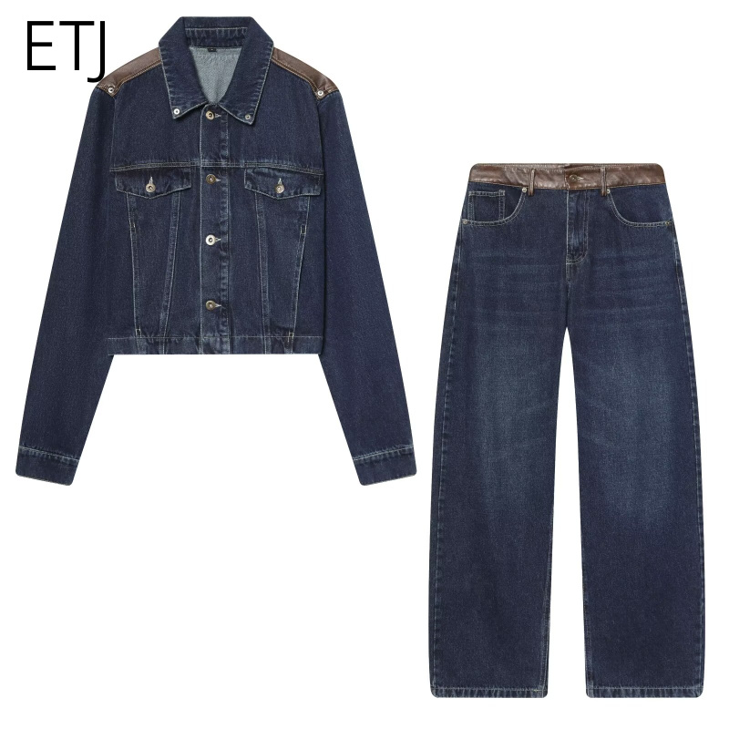 Patchwork Jean Jacket - Damski zestaw dżinsowy ETJ: kurtka i