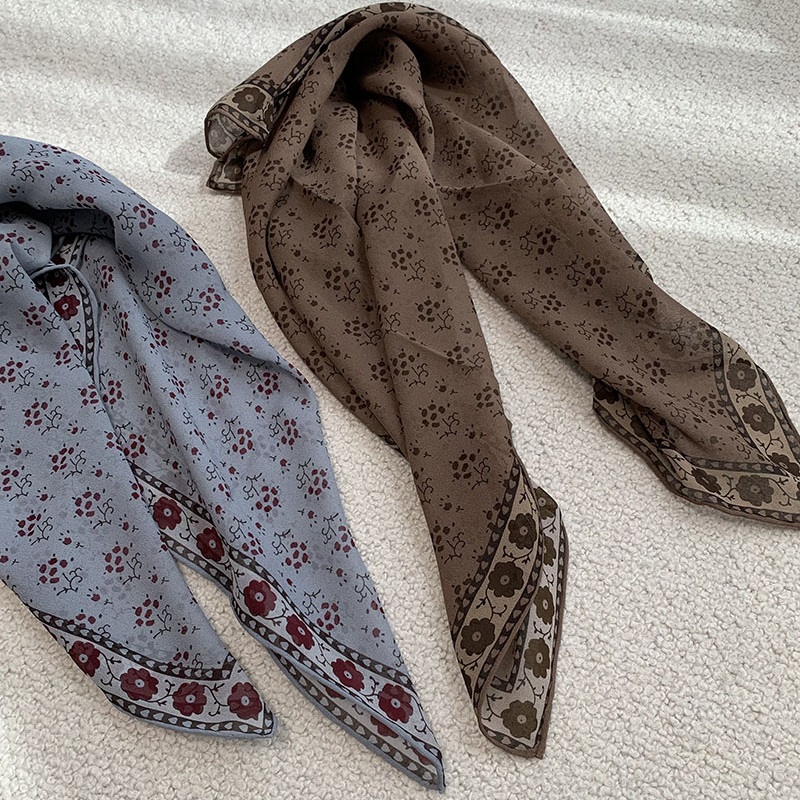 Vintage Fashion Rings - Jedwabna apaszka bandana w kwiaty, vintage,