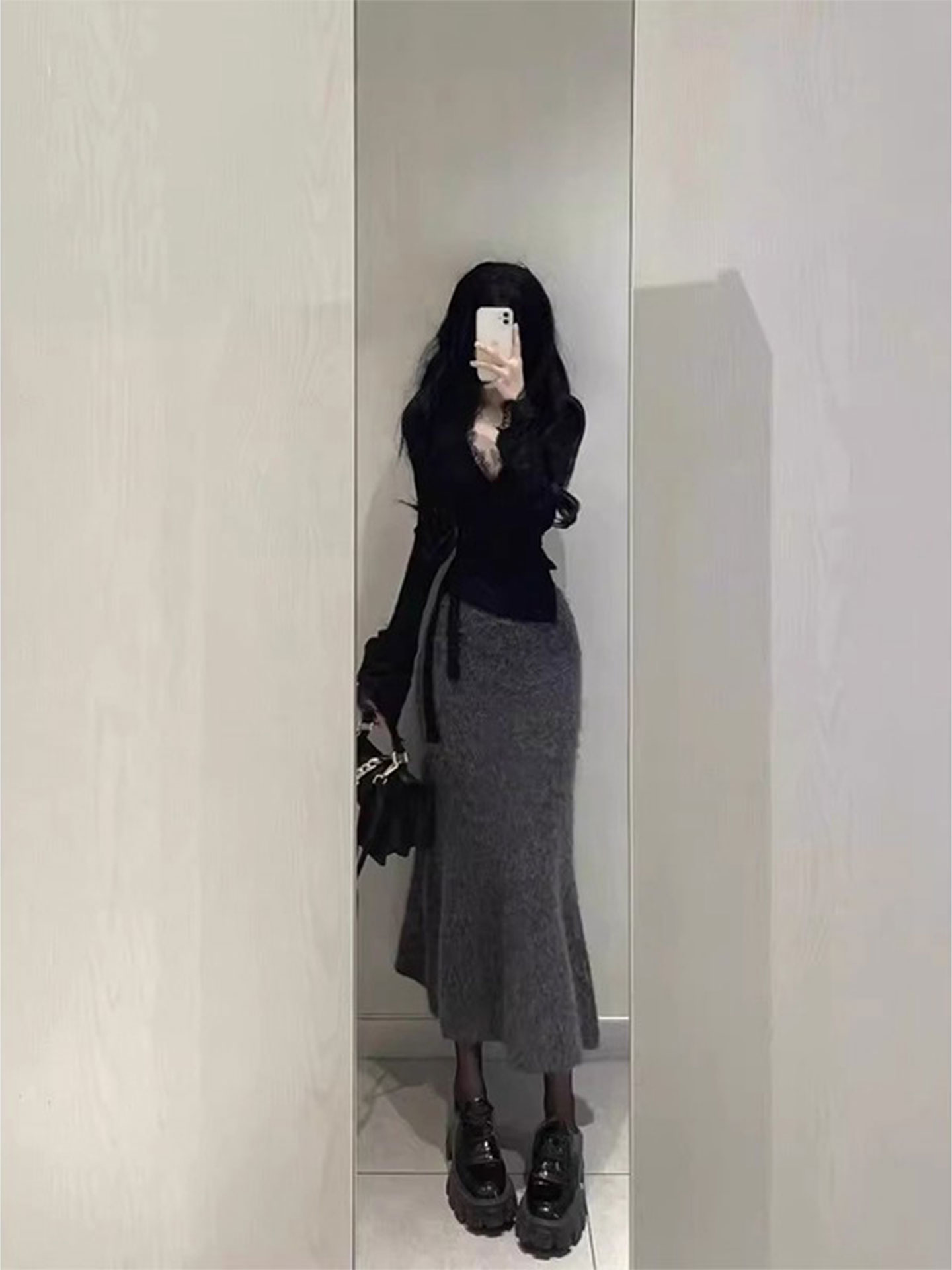 Vintage Fashion Pieces - Duży Rozmiar Vintage Dzianinowa Szara Spódnica