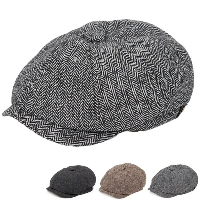 Vintage Fashion Hats - Męska bawełniana ośmiokątna czapka gazeciarza w
