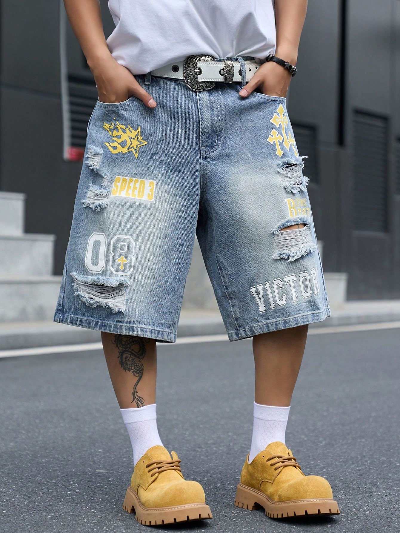 Vintage Fashion Jeans - Męskie luźne dżinsowe szorty bermudy, vintage'owe,
