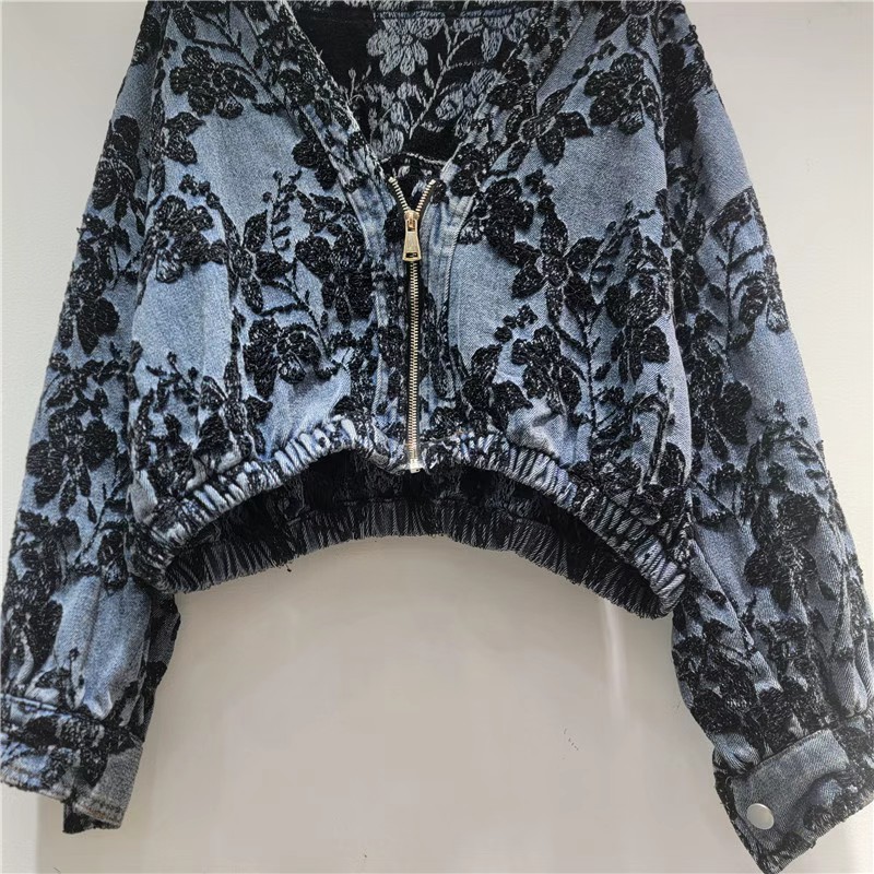 Modna żakardowa krótka kurtka  – Patchwork Jean Jacket recenzja i cena